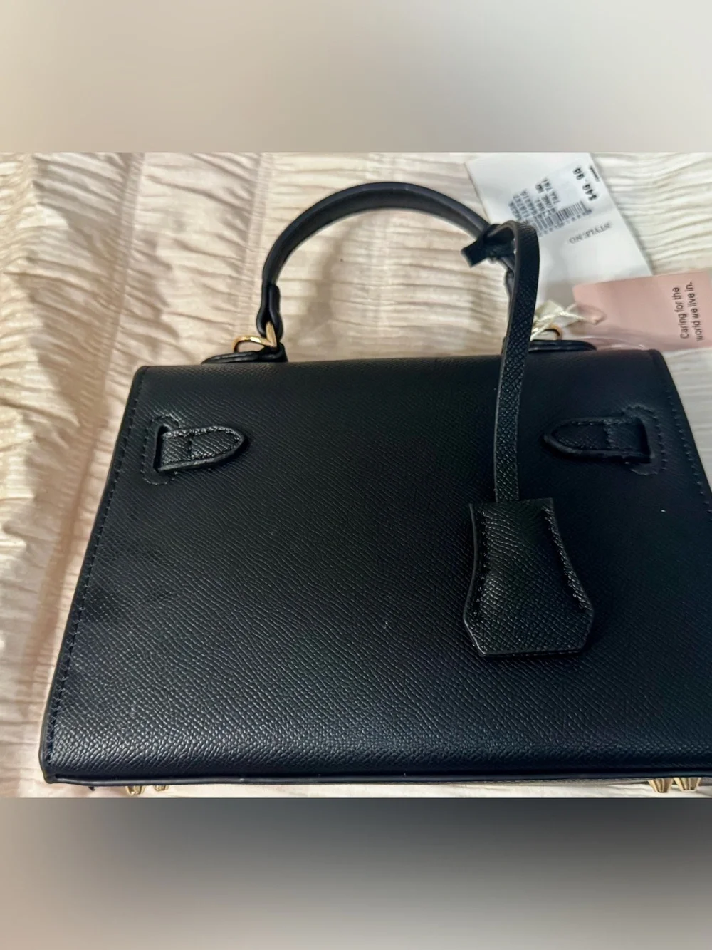 Mini Black Top-Handle Women's Bag with Gold Hardware and Detachable Strap